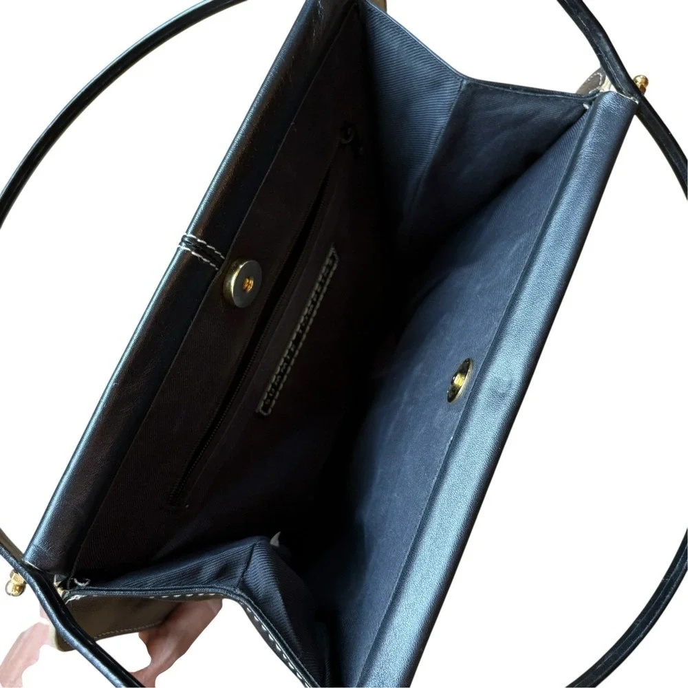 Vintage Summer Tompkins Black Leather Cafe Scene Frame Bag Handbag 90s